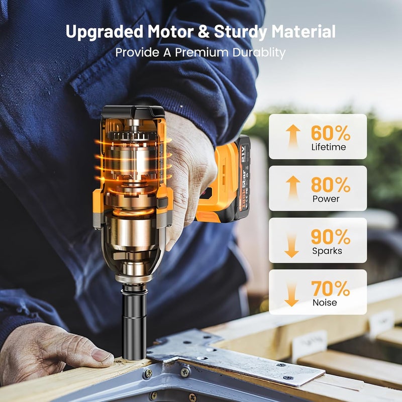 TaskStar Cordless Impact Wrench 740 Ft-lbs(1000N.m) 3300RPM High Torque 1/2 Inch Impact Gun, Electric Impact Driver, Brushless Motor, 2x4.0Ah Battery Fast Charger for Car Tires Truck Mower - Image 5